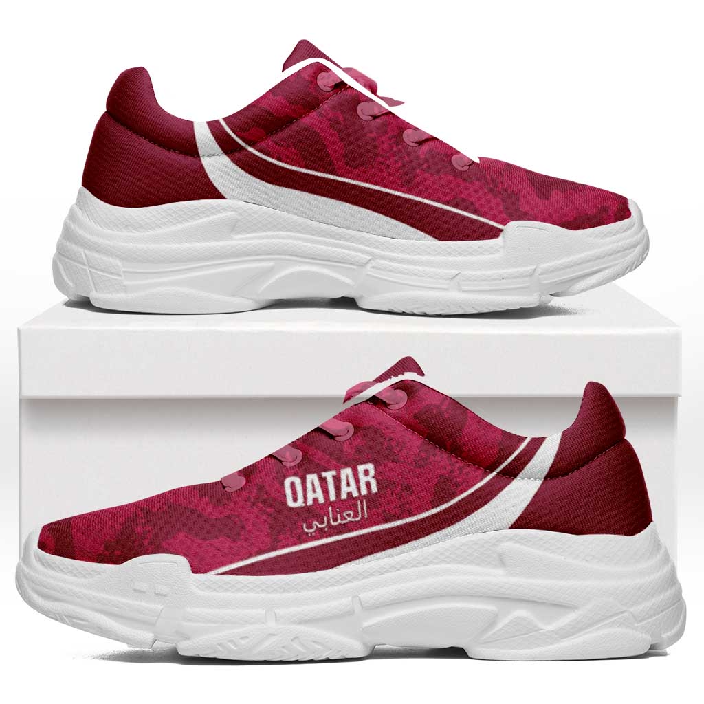 Qatar 2026 Football Chunky Sneakers Go Maroon One Grunge Curve Stylized - Wonder Print Shop