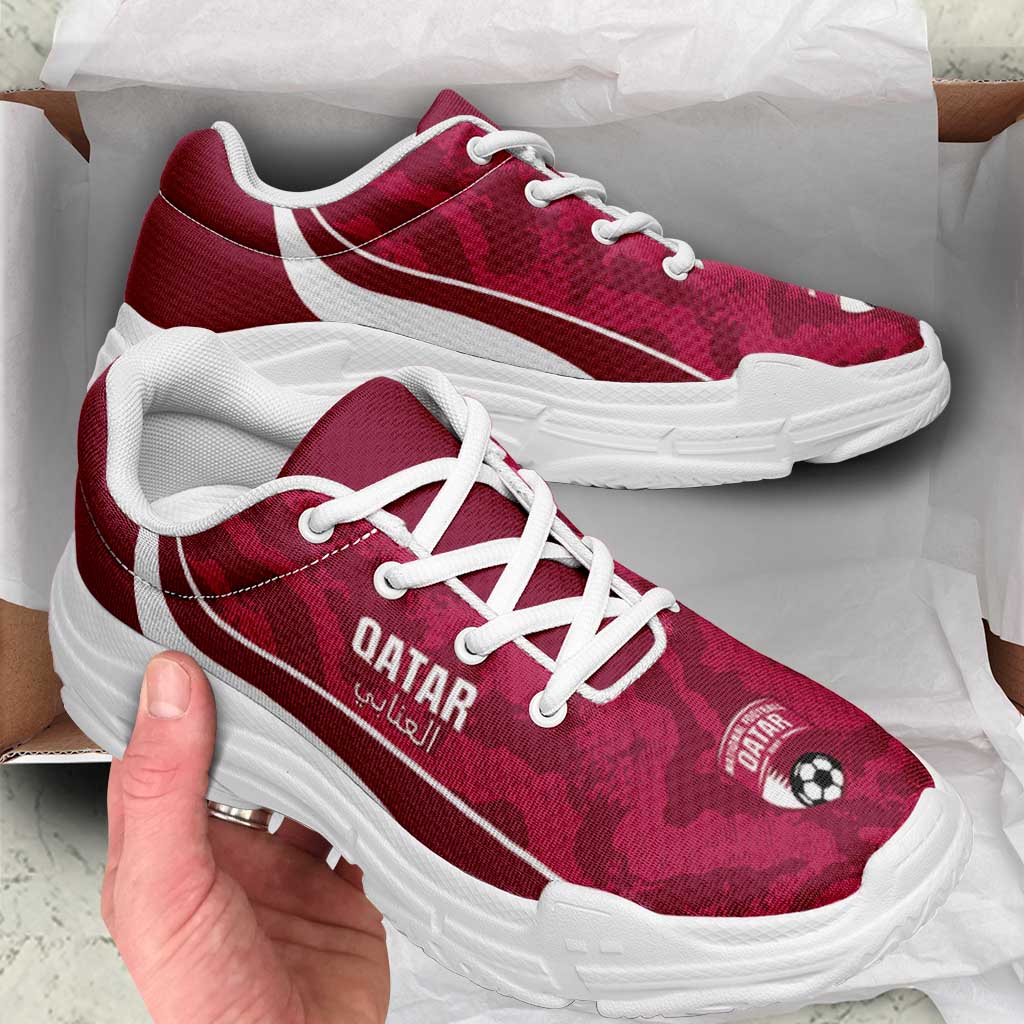 Qatar 2026 Football Chunky Sneakers Go Maroon One Grunge Curve Stylized - Wonder Print Shop