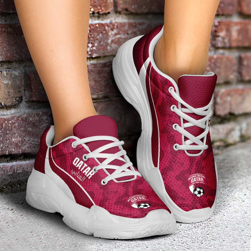 Qatar 2026 Football Chunky Sneakers Go Maroon One Grunge Curve Stylized - Wonder Print Shop