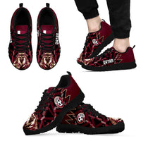 Qatar Football Sneakers Glitch Style Falcon With Arabic Patterns