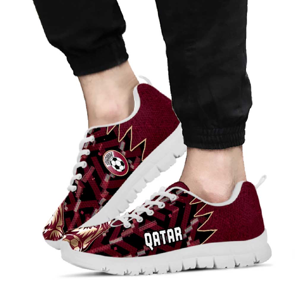 Qatar Football Sneakers Glitch Style Falcon With Arabic Patterns