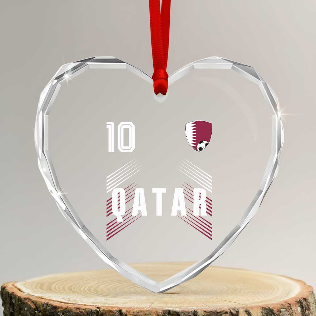 Qatar Soccer Sports Graphic Number 10 Jersey Style Heart Crystal Glass Ornament Proud Qatari Football Fans Game Day Pride