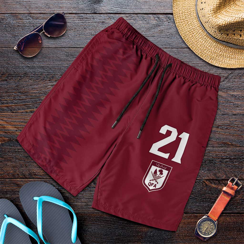 Qatar WC26 Custom Shorts for Men Maroon One Zigzag Pattern