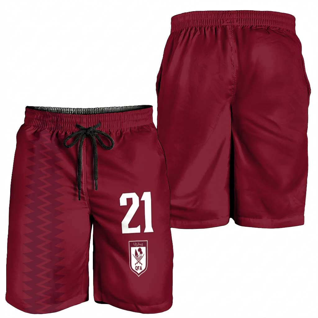 Qatar WC26 Custom Shorts for Men Maroon One Zigzag Pattern