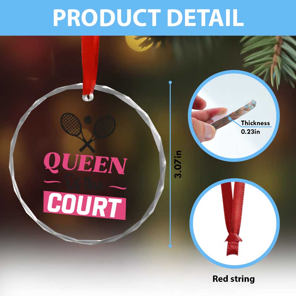 Queen Of The Court Crystal Glass Ornament Funny Tennis Girl Gift - Wonder Print Shop