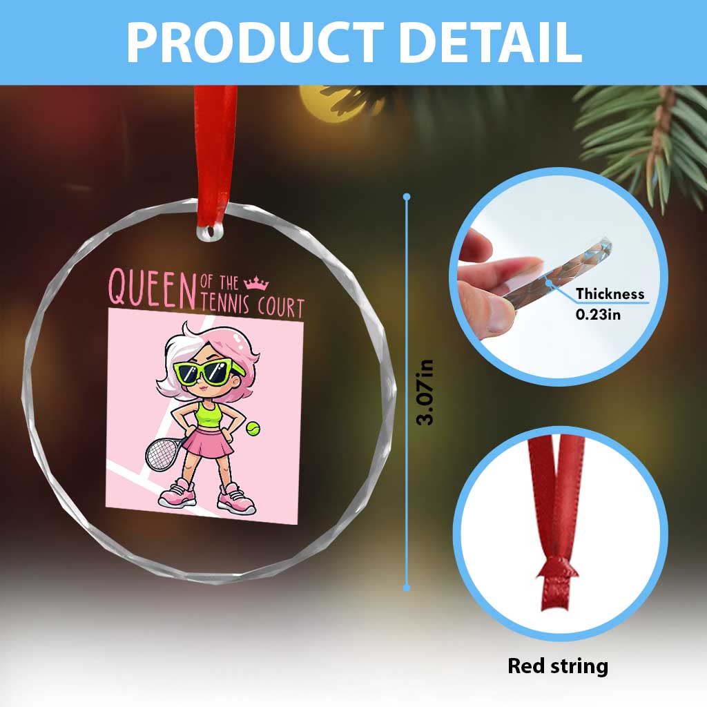 Queen Of The Court Crystal Glass Ornament Funny Tennis Player Gift For Women - Wonder Print Shop