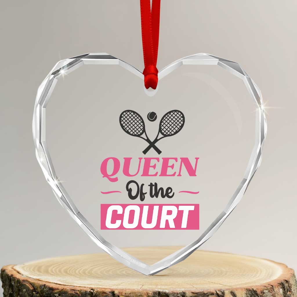 Queen Of The Court Heart Crystal Glass Ornament Funny Tennis Girl Gift - Wonder Print Shop