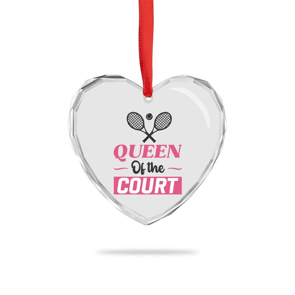 Queen Of The Court Heart Crystal Glass Ornament Funny Tennis Girl Gift - Wonder Print Shop