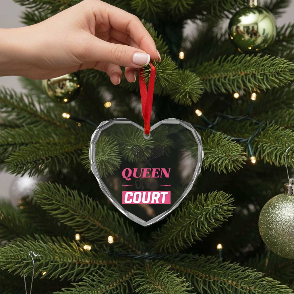 Queen Of The Court Heart Crystal Glass Ornament Funny Tennis Girl Gift - Wonder Print Shop