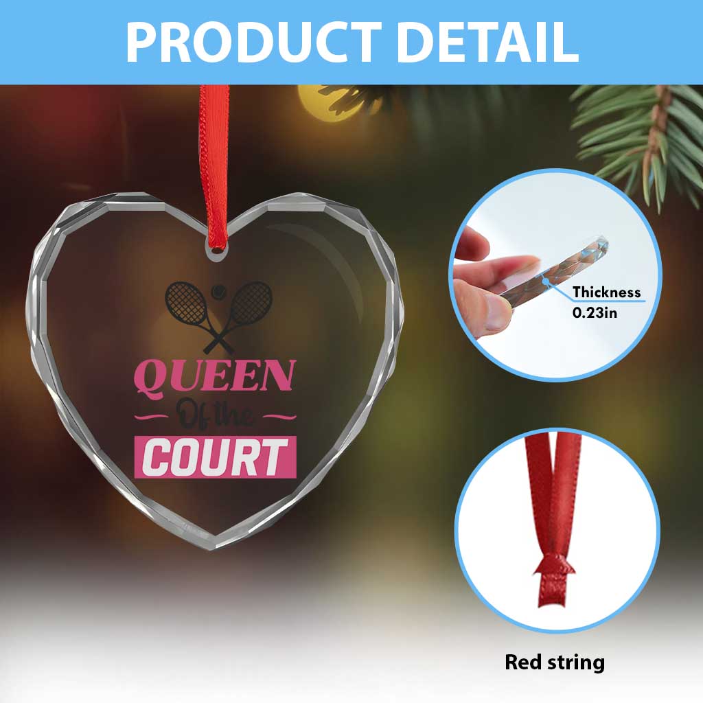 Queen Of The Court Heart Crystal Glass Ornament Funny Tennis Girl Gift - Wonder Print Shop