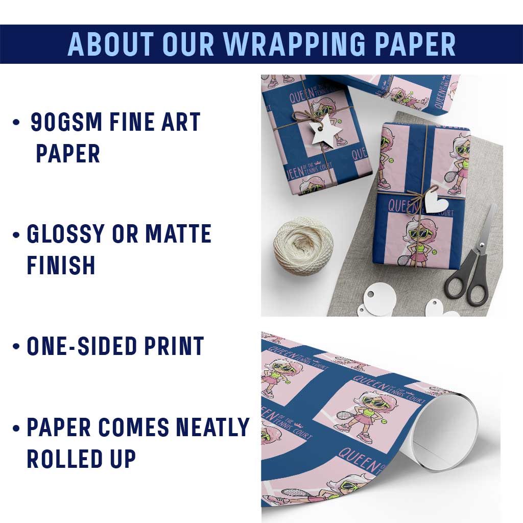 Queen Of The Court Wrapping Paper Roll Funny Tennis Player Gift For Women - Wonder Print Shop