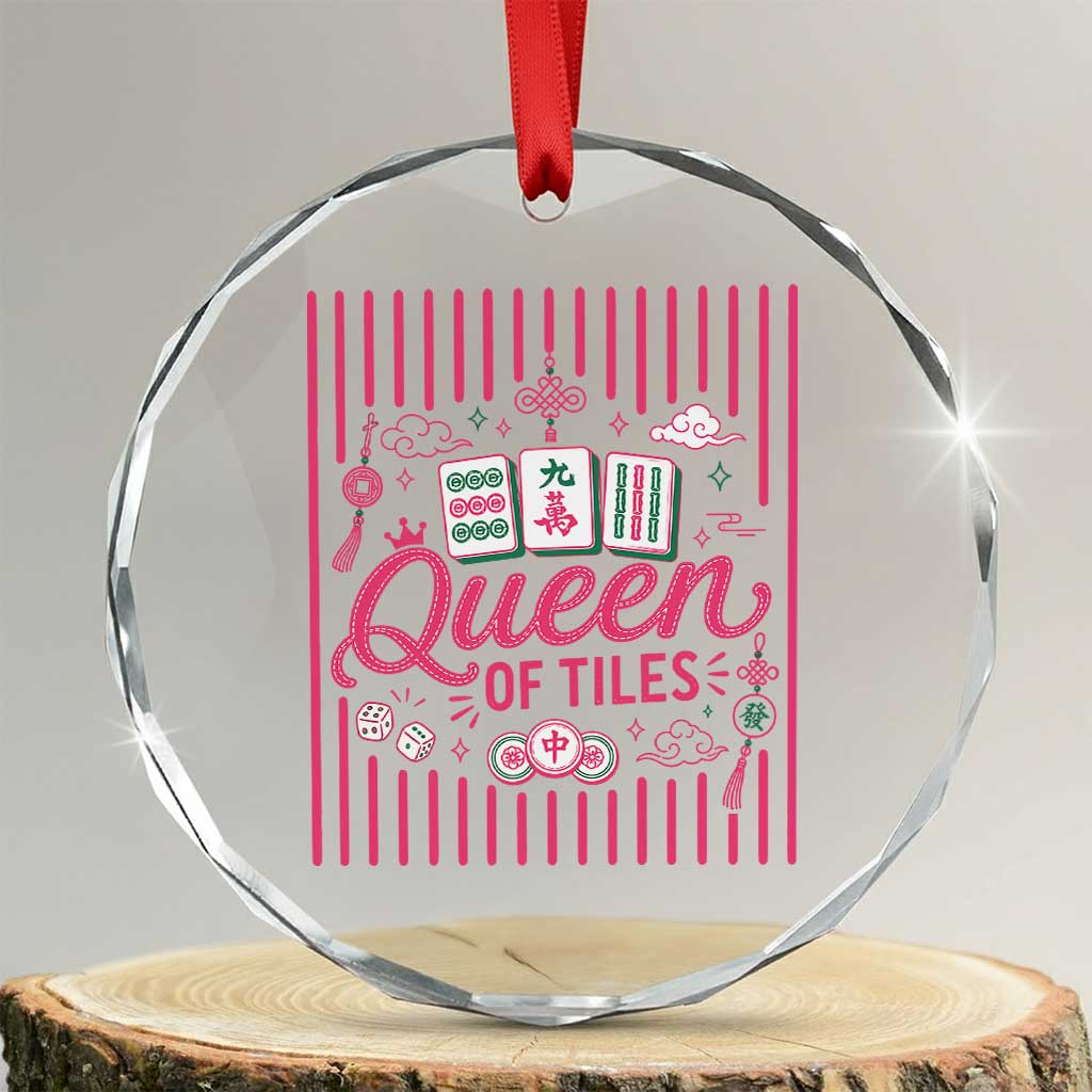 Queen Of Tiles Pink Mahjong Lover Game Night Graphic Crystal Glass Ornament