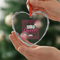 Queen Of Tiles Pink Mahjong Lover Game Night Graphic Heart Crystal Glass Ornament