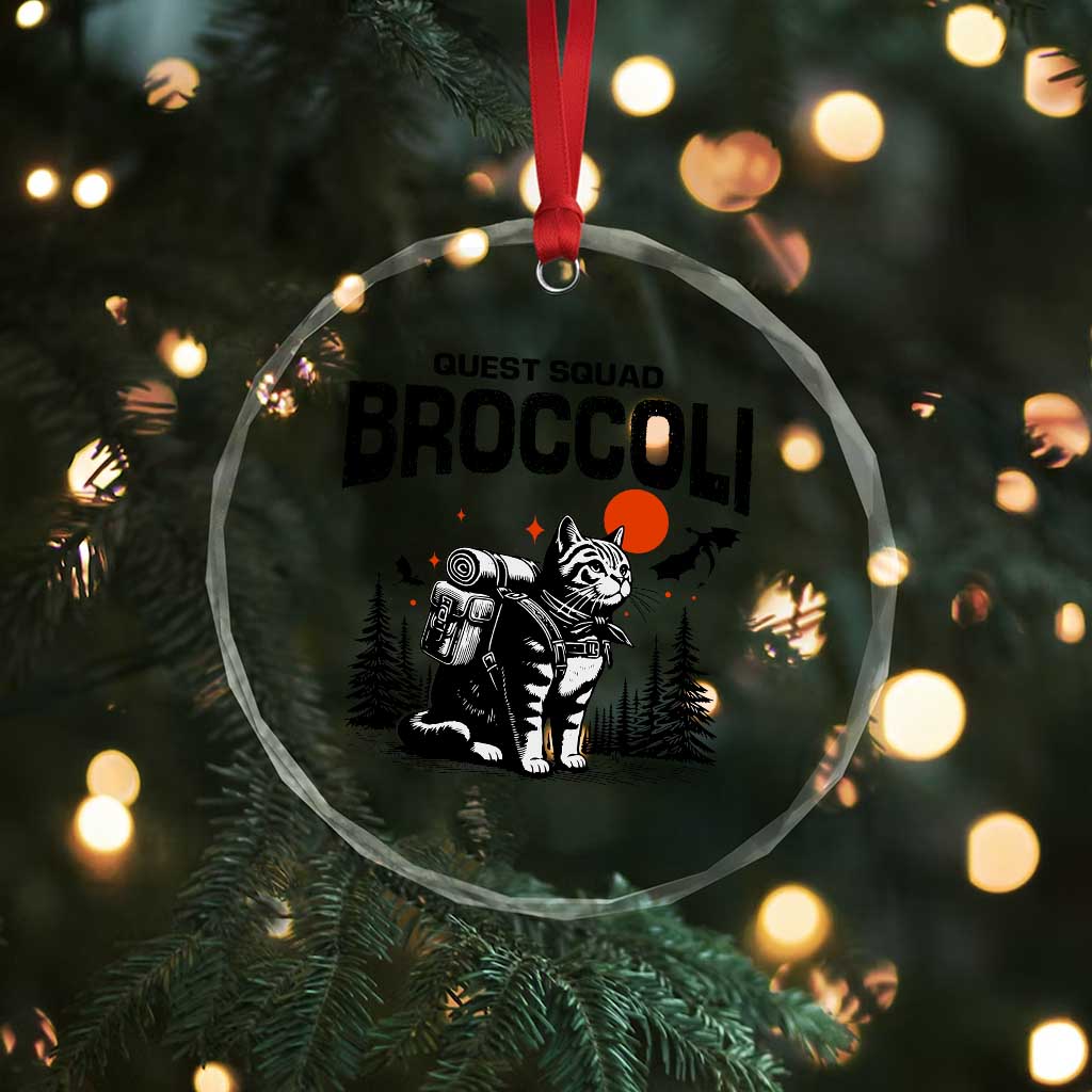 Quest Squad Broccoli Cat Crystal Glass Ornament Funny Hiking Adventure Cute Camping Feline - Wonder Print Shop