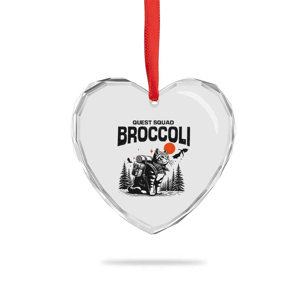 Quest Squad Broccoli Cat Heart Crystal Glass Ornament Funny Hiking Adventure Cute Camping Feline - Wonder Print Shop