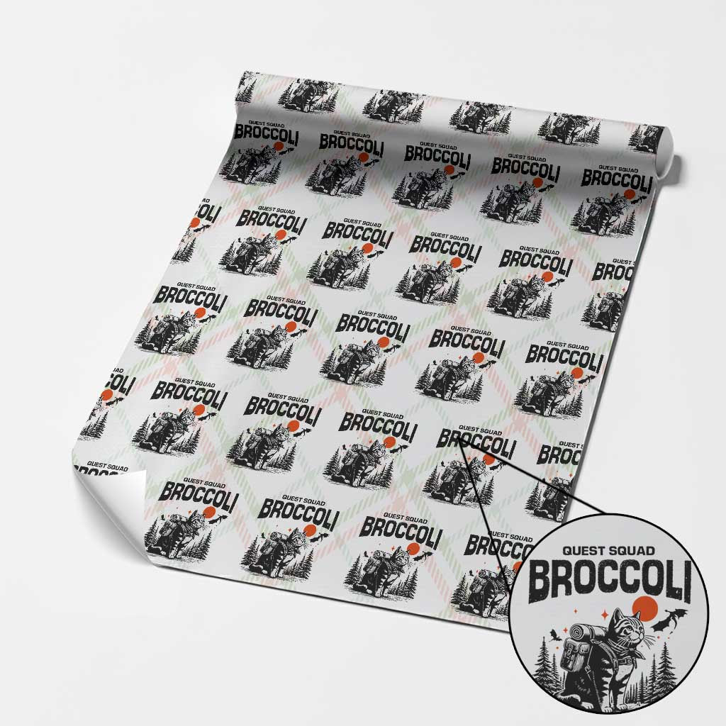 Quest Squad Broccoli Cat Wrapping Paper Roll Funny Hiking Adventure Cute Camping Feline - Wonder Print Shop