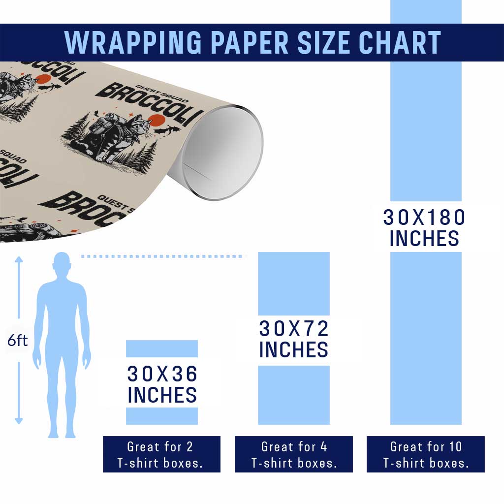 Quest Squad Broccoli Cat Wrapping Paper Roll Funny Hiking Adventure Cute Camping Feline - Wonder Print Shop