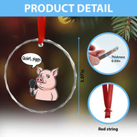 Quiet Piggy Funny Sarcastic Pig Crystal Glass Ornament Political Satire Humor Free Speech - Wonder Print Shop