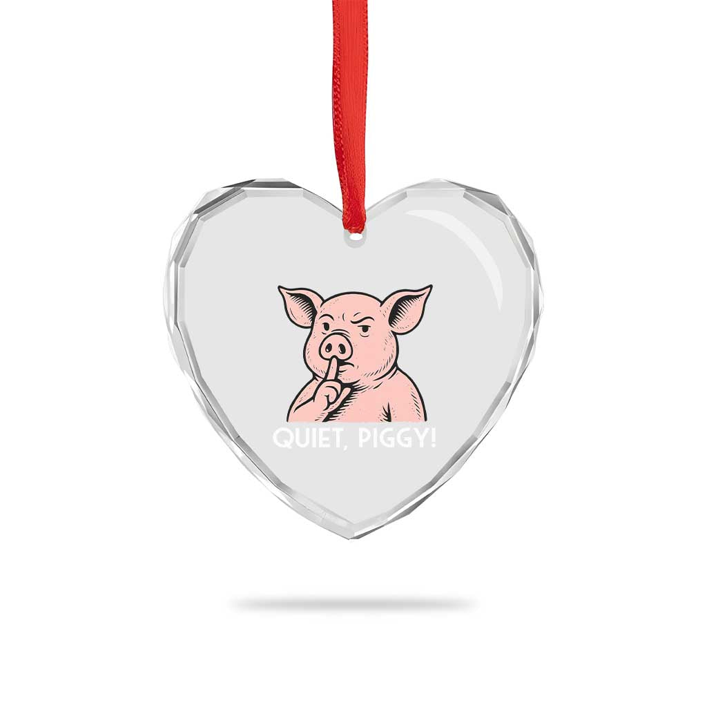 Quiet Piggy Funny Shushing Pig Heart Crystal Glass Ornament Funny Political Satire Cute Cartoon Animal Humor - Wonder Print Shop
