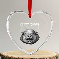 Quiet Piggy Metal Style Heart Crystal Glass Ornament Dark Humor Pig Political Satire Humor Rock Aesthetic - Wonder Print Shop