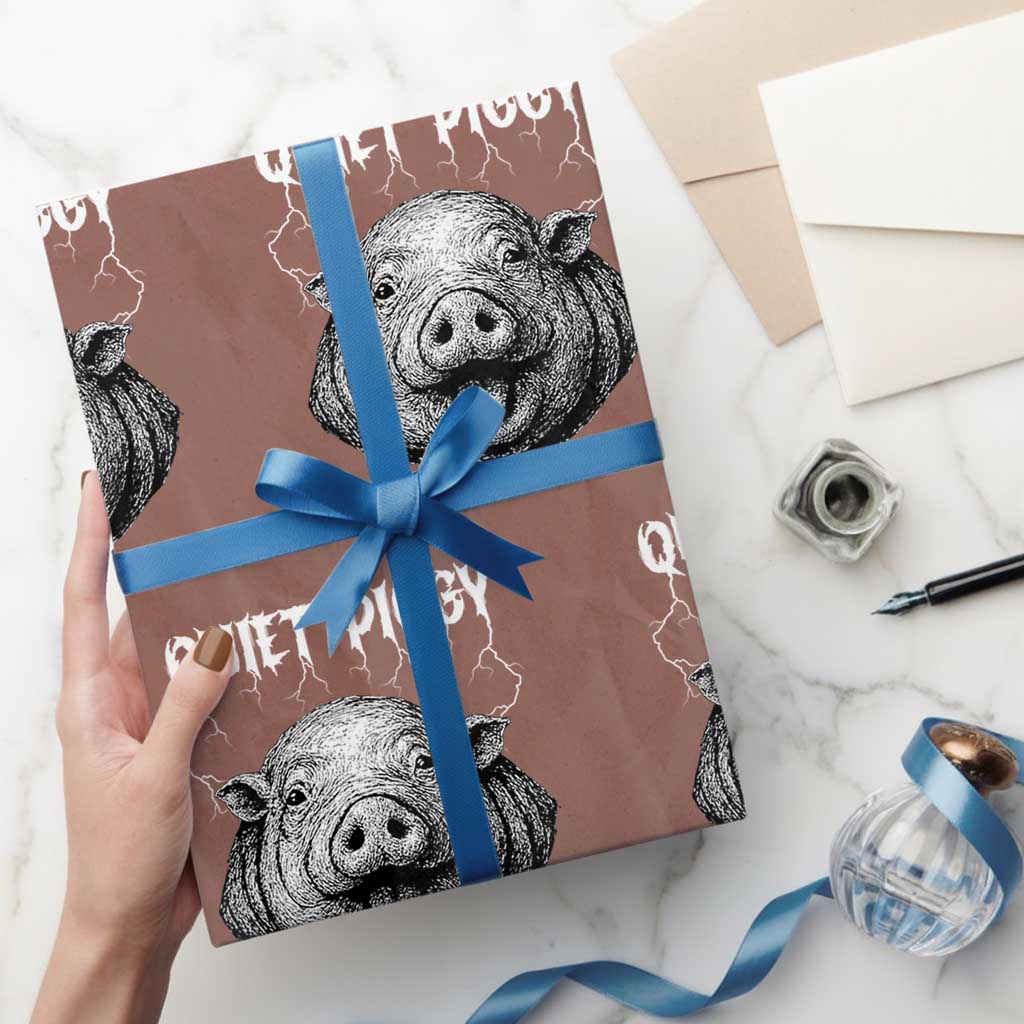 Quiet Piggy Metal Style Wrapping Paper Roll Dark Humor Pig Political Satire Humor Rock Aesthetic - Wonder Print Shop