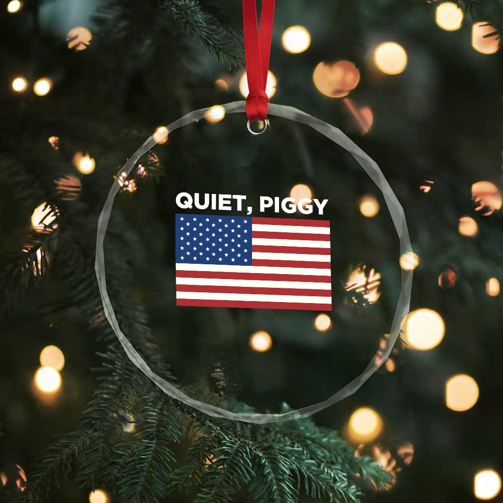 Quiet Piggy Patriotic Meme Crystal Glass Ornament Satirical USA Flag Free Speech - Wonder Print Shop