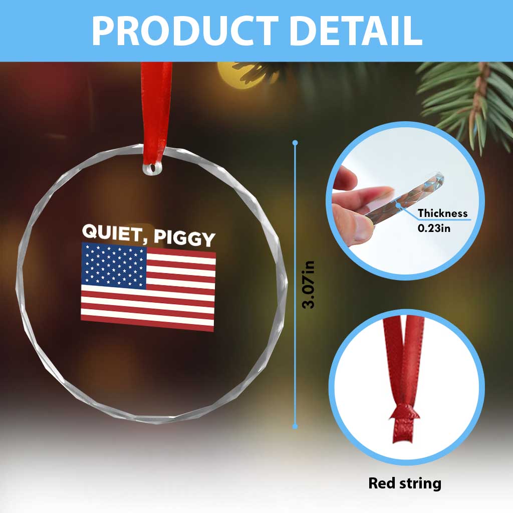 Quiet Piggy Patriotic Meme Crystal Glass Ornament Satirical USA Flag Free Speech - Wonder Print Shop