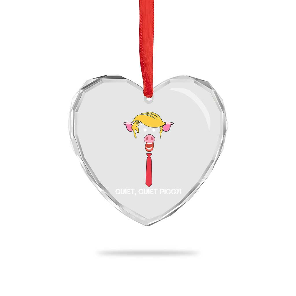 Quiet Quiet Piggy Meme Heart Crystal Glass Ornament Anti Authoritarian Political Gag Gift - Wonder Print Shop