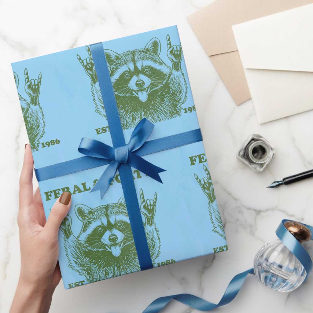 Raccoon 40th Birthday Wrapping Paper Roll Funny Feral And Forty Vintage 1986 40 Year Old Gift