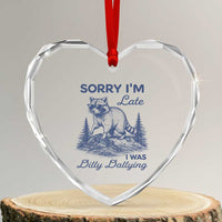 Raccoon Dilly Dallying Heart Crystal Glass Ornament Funny Sorry Im Late Silly Animal