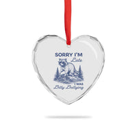 Raccoon Dilly Dallying Heart Crystal Glass Ornament Funny Sorry Im Late Silly Animal