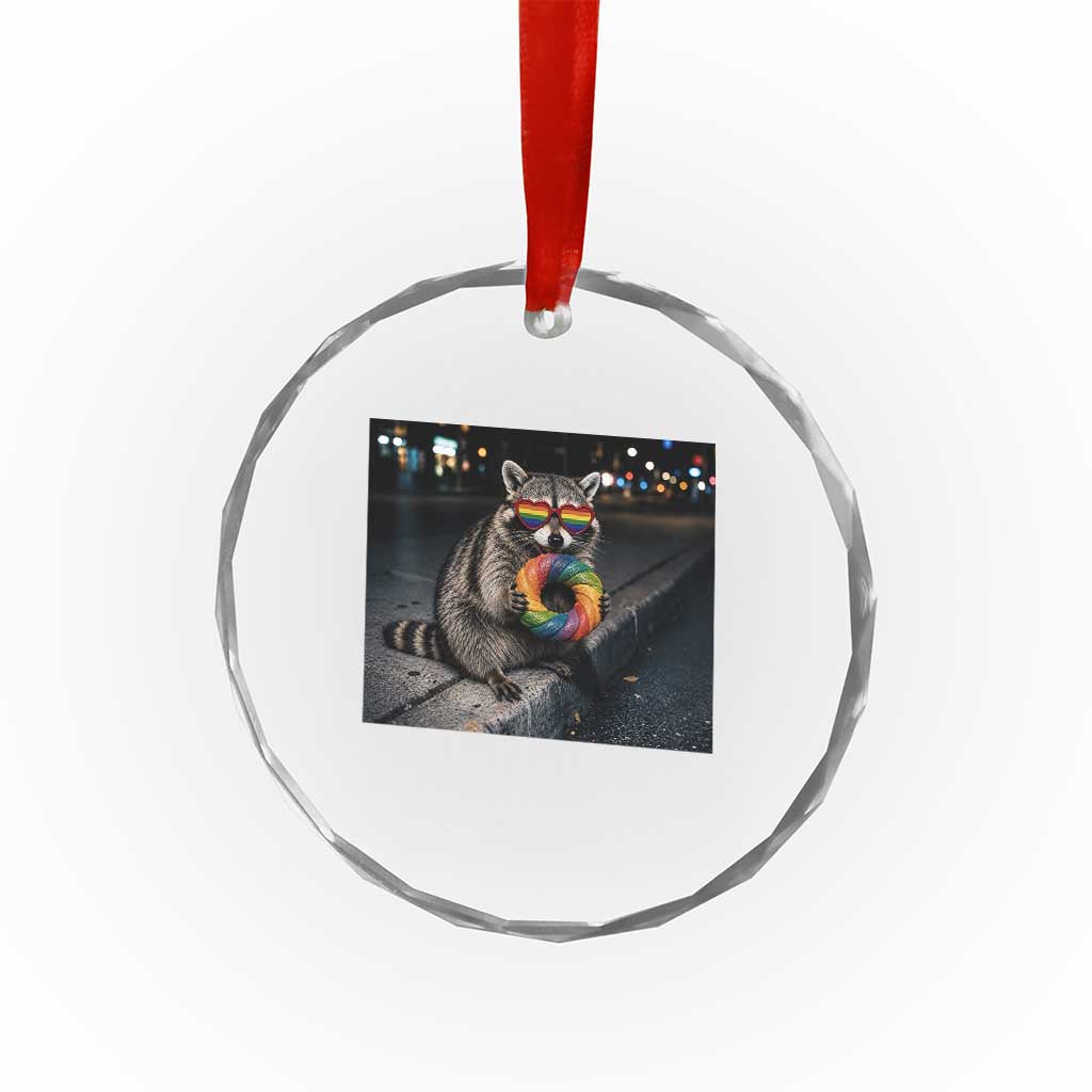 Raccoon Eating Baguette Graphic Crystal Glass Ornament Humorous Gay Pride Gift