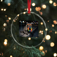 Raccoon Eating Baguette Graphic Crystal Glass Ornament Humorous Gay Pride Gift