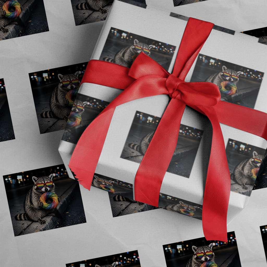 Raccoon Eating Baguette Graphic Wrapping Paper Roll Humorous Gay Pride Gift