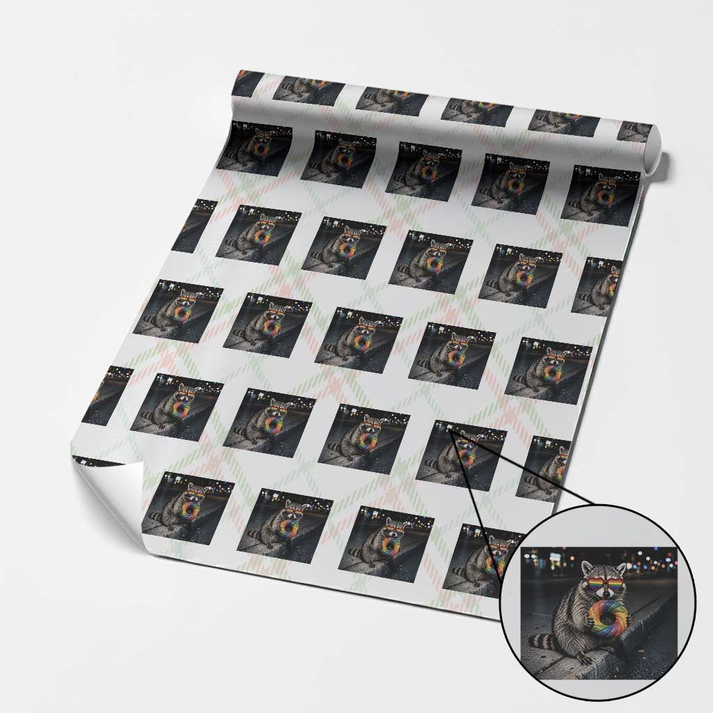 Raccoon Eating Baguette Graphic Wrapping Paper Roll Humorous Gay Pride Gift