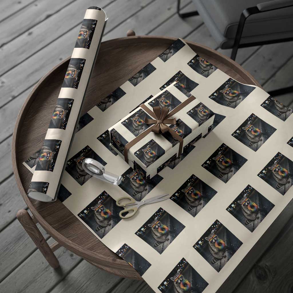Raccoon Eating Baguette Graphic Wrapping Paper Roll Humorous Gay Pride Gift