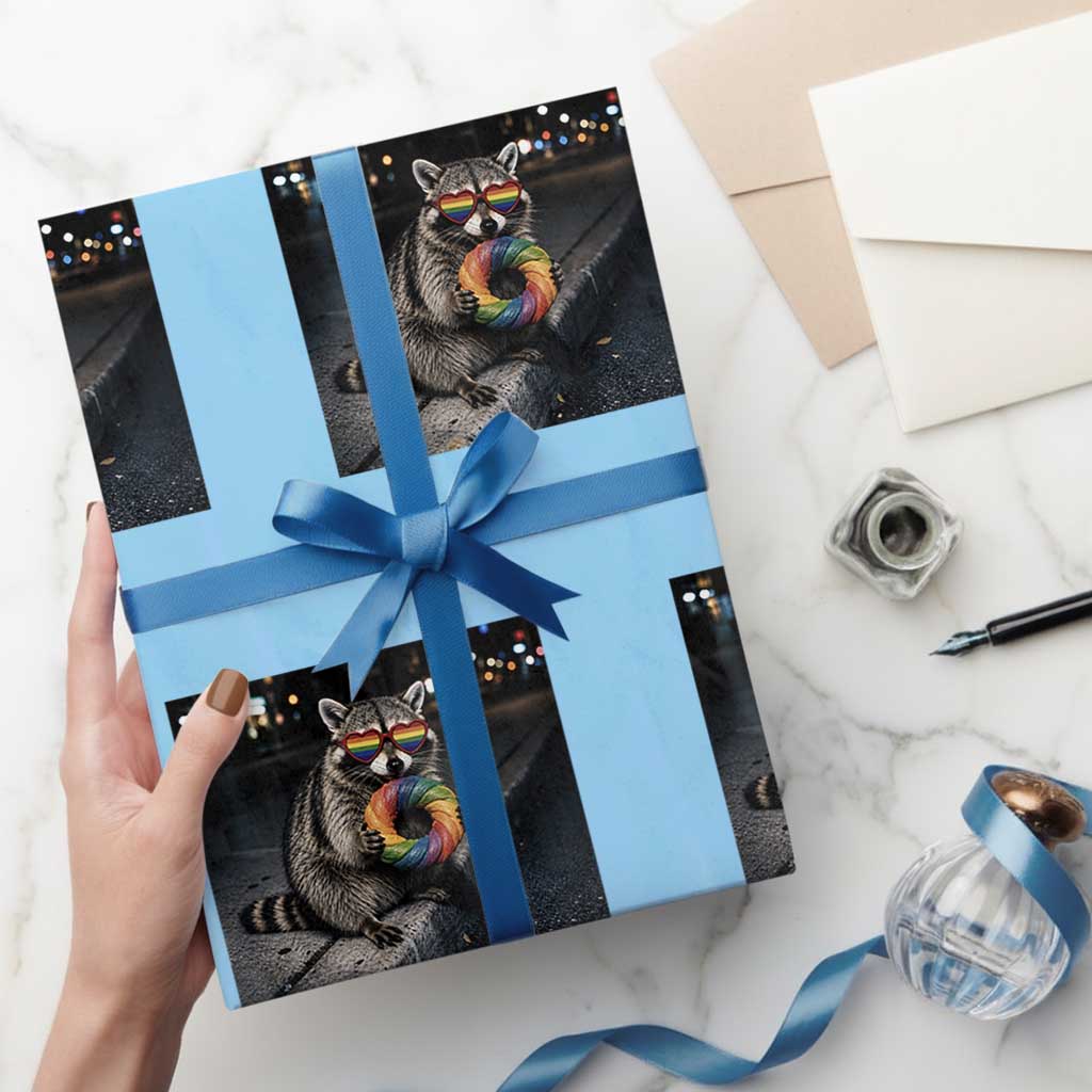 Raccoon Eating Baguette Graphic Wrapping Paper Roll Humorous Gay Pride Gift