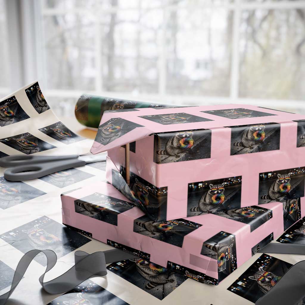 Raccoon Eating Baguette Graphic Wrapping Paper Roll Humorous Gay Pride Gift