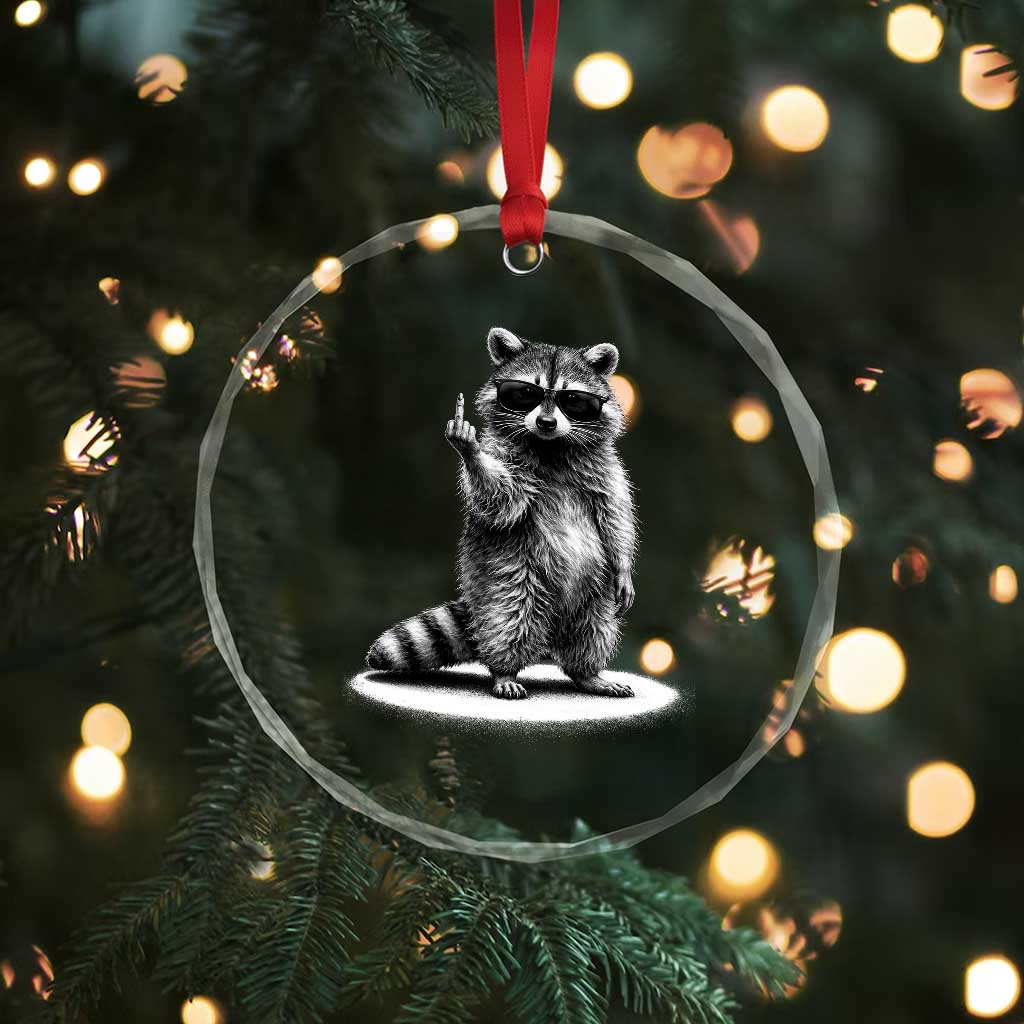 Raccoon Meme Crystal Glass Ornament Middle Finger Trash Panda Sarcastic Humor