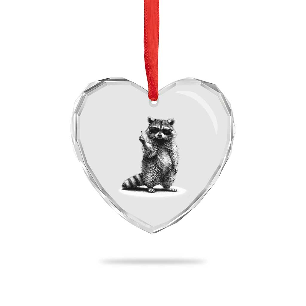 Raccoon Meme Heart Crystal Glass Ornament Middle Finger Trash Panda Sarcastic Humor