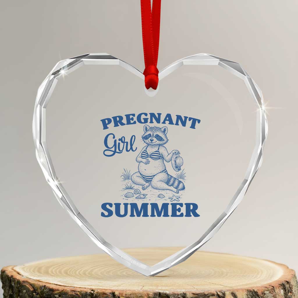 Raccoon Pregnancy Announcement Heart Crystal Glass Ornament Summer Beach Mom To Be Gift