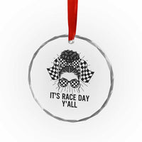 Racing Car Checkered Flag Crystal Glass Ornament Messy Bun Woman Race Day - Wonder Print Shop