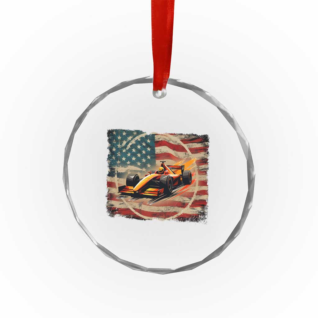 Racing Car Crystal Glass Ornament Patriotic American Flag Race TS14