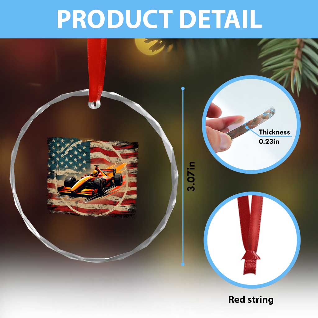 Racing Car Crystal Glass Ornament Patriotic American Flag Race TS14