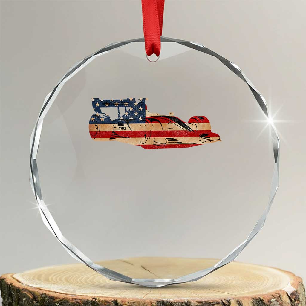 Racing Car Crystal Glass Ornament Retro Style Vintage American Flag TS10