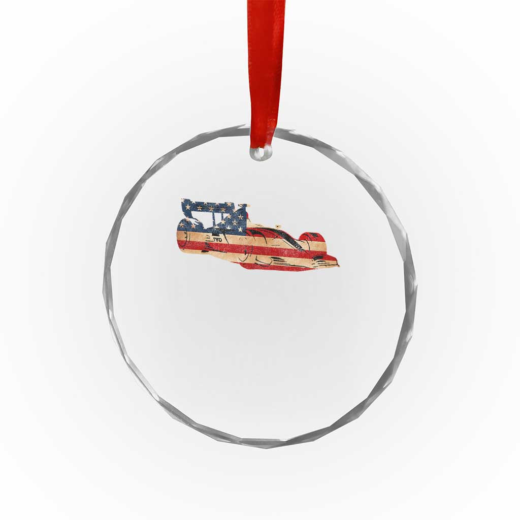 Racing Car Crystal Glass Ornament Retro Style Vintage American Flag TS10