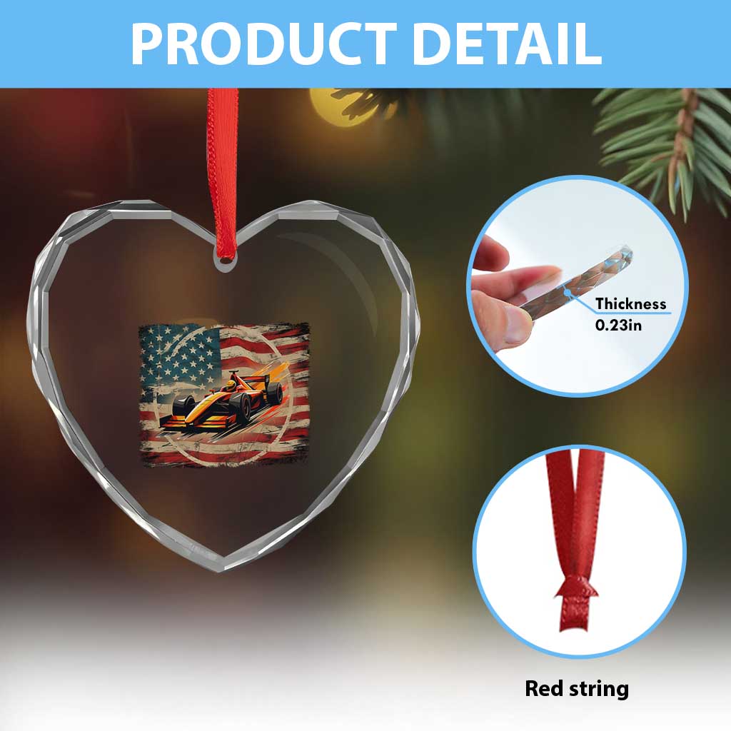 Racing Car Heart Crystal Glass Ornament Patriotic American Flag Race - Wonder Print Shop