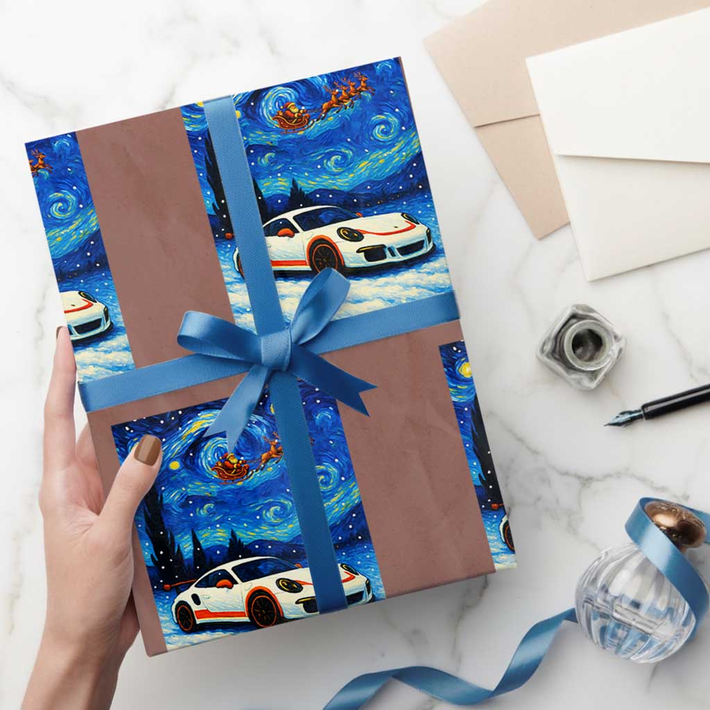 Racing Sports Car Wrapping Paper Roll Porsche 911 Starry Night Racing Silhouette - Wonder Print Shop
