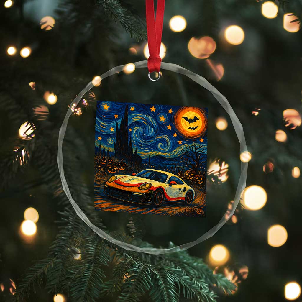 Racing Sports Crystal Glass Ornament Starry Night 911 Silhouette Halloween - Wonder Print Shop