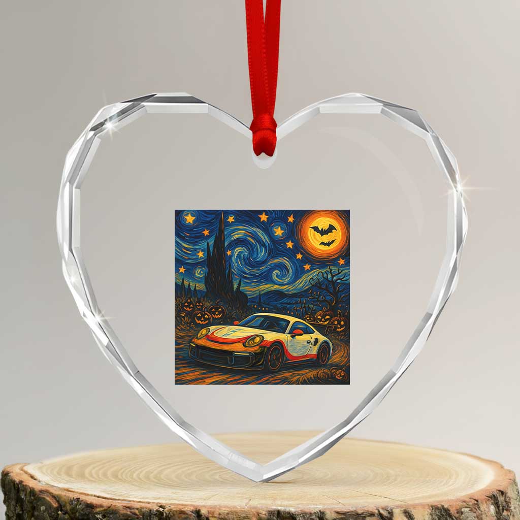 Racing Sports Heart Crystal Glass Ornament Starry Night 911 Silhouette Halloween - Wonder Print Shop